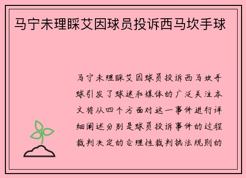 马宁未理睬艾因球员投诉西马坎手球